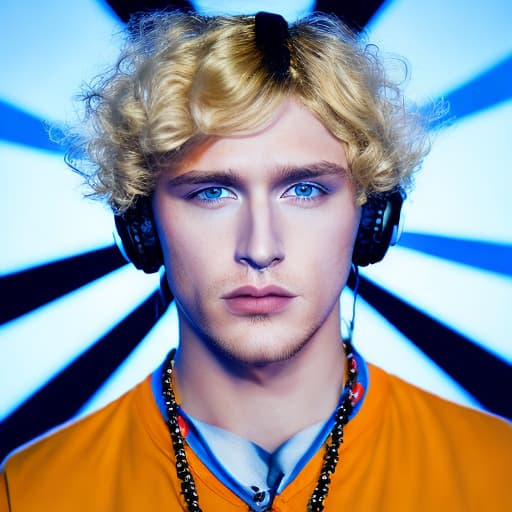 portrait+ style Russian queer pop singer blonde hunk dude face