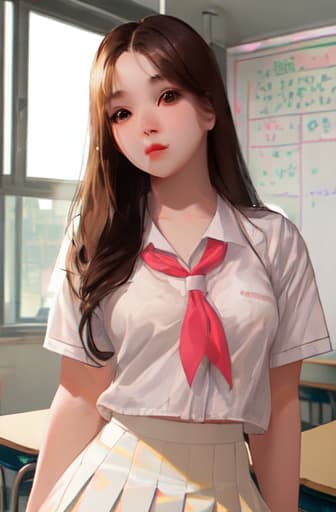  a girl in a school uniform posing for a picture, a stock photo by Lü Ji, trending on cg society, paris school, pretty, white background, lovely