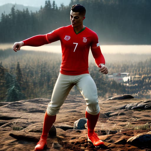 redshift style Ronaldo is the World Cup holder hyperrealistic, full body, detailed clothing, highly detailed, cinematic lighting, stunningly beautiful, intricate, sharp focus, f/1. 8, 85mm, (centered image composition), (professionally color graded), ((bright soft diffused light)), volumetric fog, trending on instagram, trending on tumblr, HDR 4K, 8K