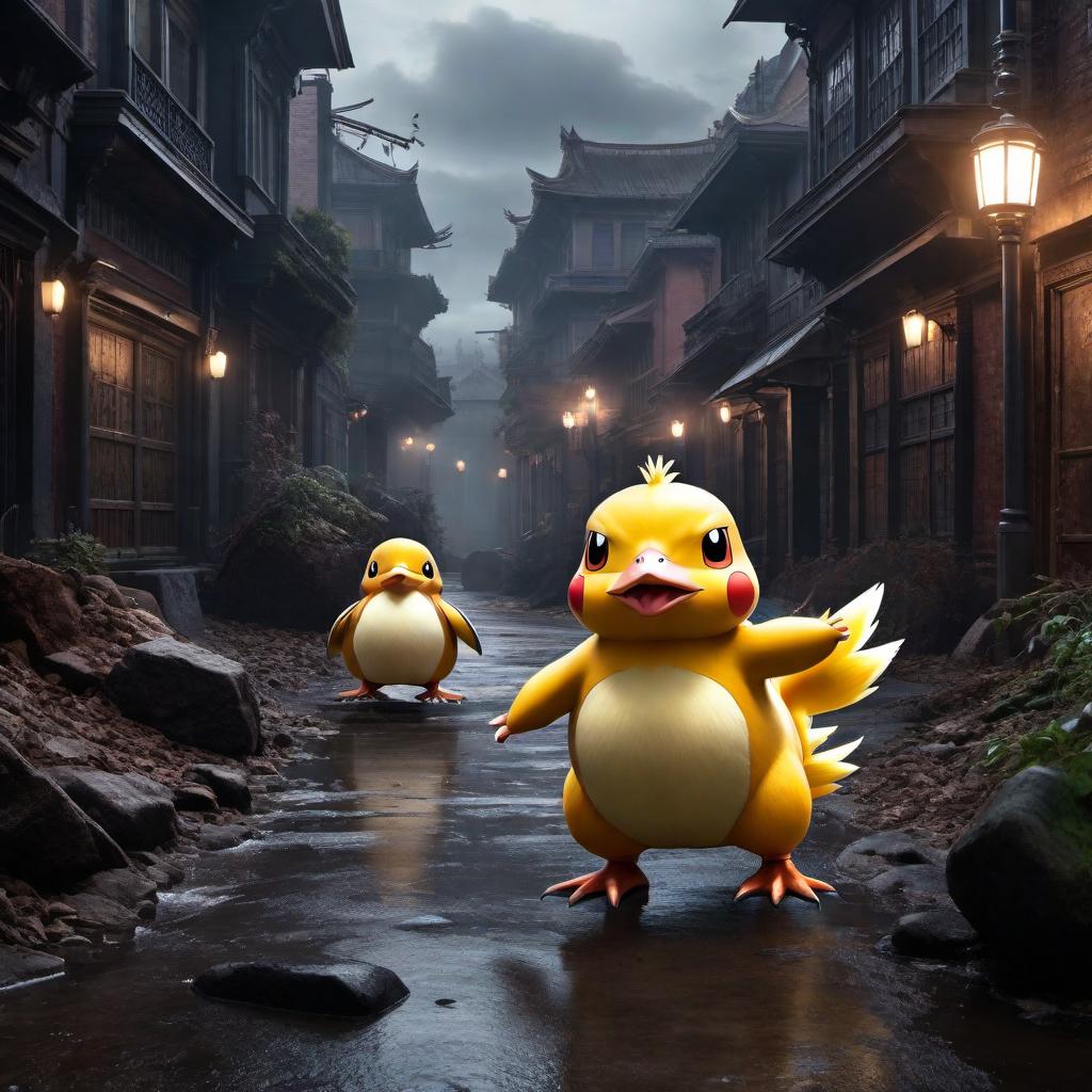  A custom Pokémon card featuring Psyduck with a dark and scary theme. The card should have a shadowy, ominous background with eerie elements. Psyduck should be depicted in a mysterious, intense pose with dark colors and glowing eyes. Include stats like HP, attacks such as 'Confusion' and 'Shadow Blast', and other typical card features like energy requirements and damage points. Make it look powerful, rare, and ominous, with an overall impressive and sinister design. hyperrealistic, full body, detailed clothing, highly detailed, cinematic lighting, stunningly beautiful, intricate, sharp focus, f/1. 8, 85mm, (centered image composition), (professionally color graded), ((bright soft diffused light)), volumetric fog, trending on instagram, trending on tumblr, HDR 4K, 8K