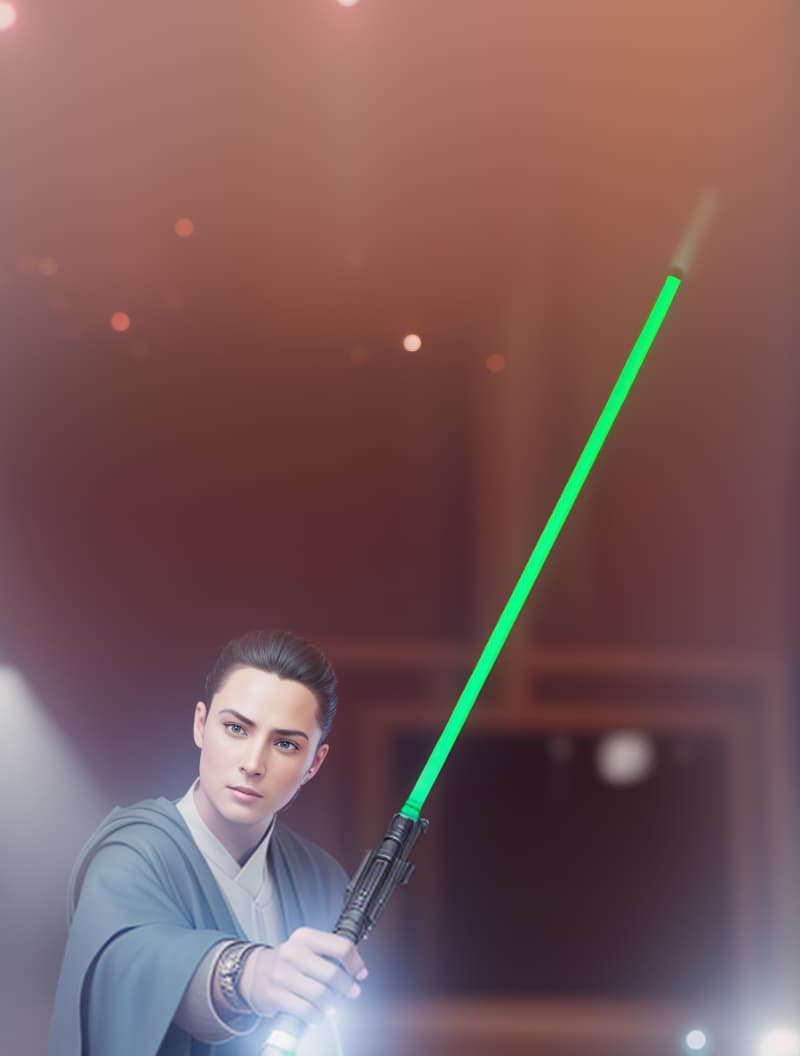  REALISTIC JEDI KNIGHT WITH LASERSWORD, hyperrealistic, high quality, highly detailed, cinematic lighting, intricate, sharp focus, f/1. 8, 85mm, (centered image composition), (professionally color graded), ((bright soft diffused light)), volumetric fog, trending on instagram, HDR 4K, 8K