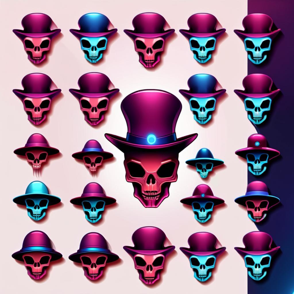  alien-themed Icons and badges for Streamer level, skull in hat, stylish, burgundy and sapphire colors. . extraterrestrial, cosmic, otherworldly, mysterious, sci-fi, highly detailed