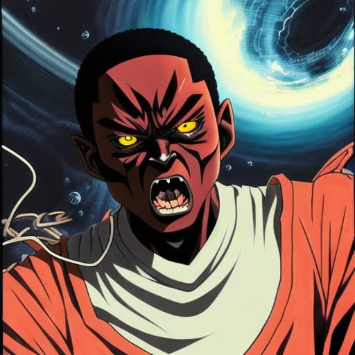  A demon looking black angry anime character in space