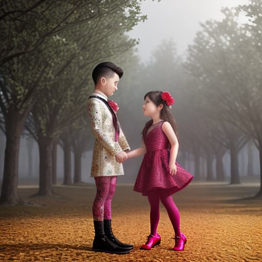  A girl holds a boy wearing a dress and a rose leggings hyperrealistic, full body, detailed clothing, highly detailed, cinematic lighting, stunningly beautiful, intricate, sharp focus, f/1. 8, 85mm, (centered image composition), (professionally color graded), ((bright soft diffused light)), volumetric fog, trending on instagram, trending on tumblr, HDR 4K, 8K