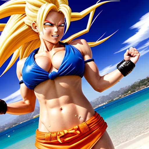  Beautiful female super sayan, goku bikini, water