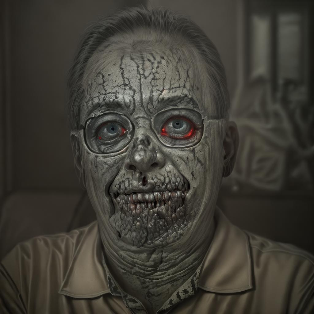  a hyperrealistic portrait of a zombie with decaying skin, sunken eyes, and exposed bones, in the style of a high resolution horror movie makeup, with dark and moody lighting, 1:1 ar 768:768, high resolution, sharp focus, (perfect image composition), ((masterpiece)), (professionally color graded), ((bright soft diffused light))