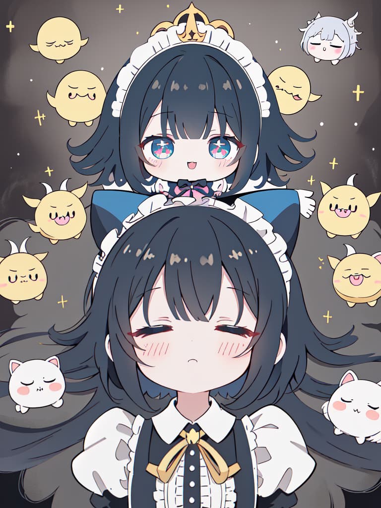  Uta sleeping maid, (CHIBI, CUTE, mascot character, 1GIRL), (Wariza, in the Dark Hell), Best Quality: 1.4, Ultra Detailed Texture Realistic, Absurd Resolution, 8k Illustration, 💩, 💩, 💩, 💩, 💩, 💩,, masterpiece, best quality,8k,ultra detailed,high resolution,an extremely delicate and beautiful,hyper detail