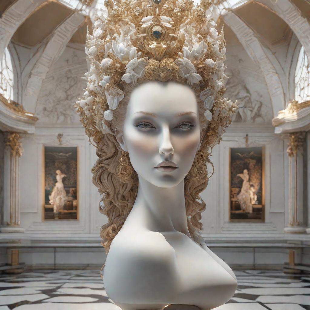  Diosa Venus , statue made of marble, futuristic cybernetic, transhumanism, full body shot, perfect symmetrical body, perfect symmetrical face, hyper realistic, hyper detailed, by johannen voss, by peter kemp, by monia merlo, by michelangelo, octane render, blender, 8 k hyperrealistic, full body, detailed clothing, highly detailed, cinematic lighting, stunningly beautiful, intricate, sharp focus, f/1. 8, 85mm, (centered image composition), (professionally color graded), ((bright soft diffused light)), volumetric fog, trending on instagram, trending on tumblr, HDR 4K, 8K