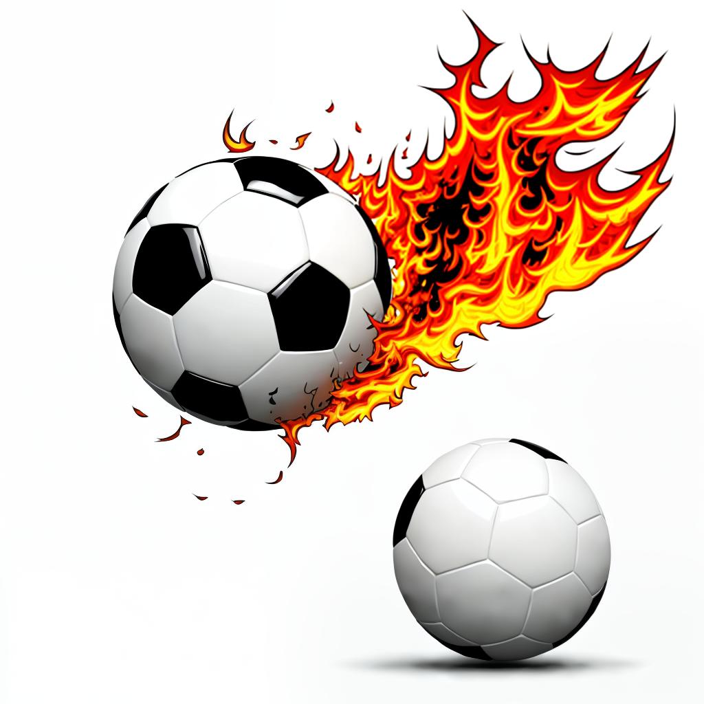  A white background with an iconic soccer ball ablaze in flames, vector art style., best quality, masterpiece