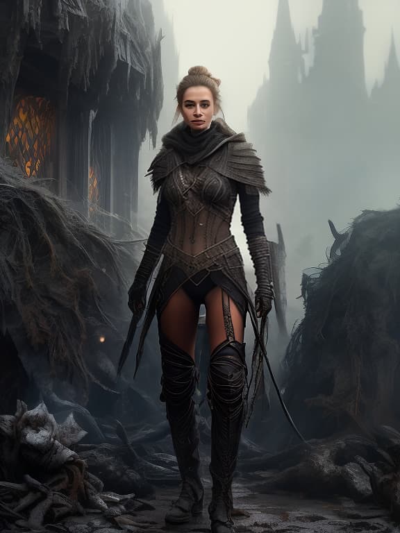  A girl from another planet, with a tattered costume, a ripped hood, clothes made of rags, black long swords in her hands, dirty clothes, Dune, black colors, space., magic, dragons, elves, castles, by Donato Giancola, Ruan Jia, Kekai Kotaki, Magali Villeneuve, Even Mehl Amundsen hyperrealistic, full body, detailed clothing, highly detailed, cinematic lighting, stunningly beautiful, intricate, sharp focus, f/1. 8, 85mm, (centered image composition), (professionally color graded), ((bright soft diffused light)), volumetric fog, trending on instagram, trending on tumblr, HDR 4K, 8K