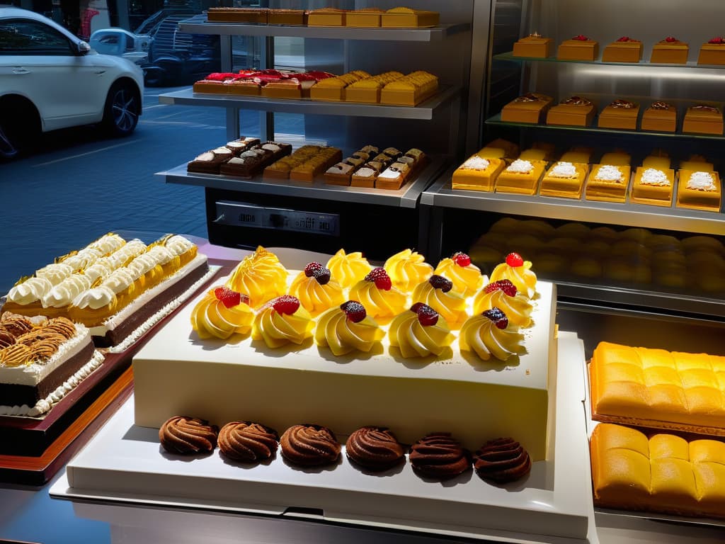  A highresolution, minimalist image of a pristine, sleek kitchen counter showcasing an array of meticulously crafted and beautifully decorated pastries and cakes. The desserts are elegantly arranged with vibrant colors and intricate designs, exuding a sense of professional finesse and artistry. The spotless countertop and the impeccable presentation of the pastries convey a feeling of precision and attention to detail, perfectly complementing the informative and aspirational tone of the article on avoiding common mistakes in organizing baking contests. hyperrealistic, full body, detailed clothing, highly detailed, cinematic lighting, stunningly beautiful, intricate, sharp focus, f/1. 8, 85mm, (centered image composition), (professionally color graded), ((bright soft diffused light)), volumetric fog, trending on instagram, trending on tumblr, HDR 4K, 8K