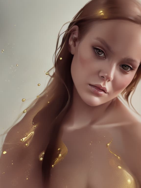 portrait+ style dripping golden paint across the shape of a female human, realistic , high detail, on a white background