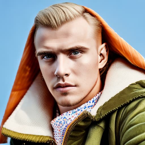 portrait+ style Russian queer pop singer blonde hunk dude face