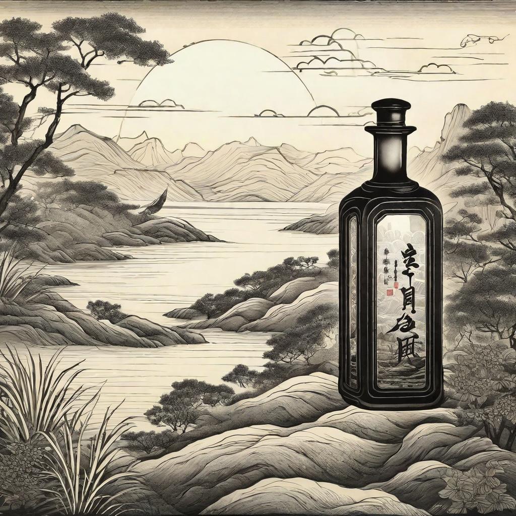  Sun in a bottle , traditional Chinese ink drawing, shuimobysim