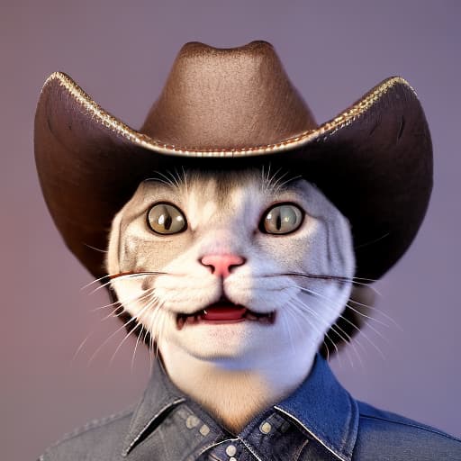 redshift style cat wearing cowboy hat with sexy smile