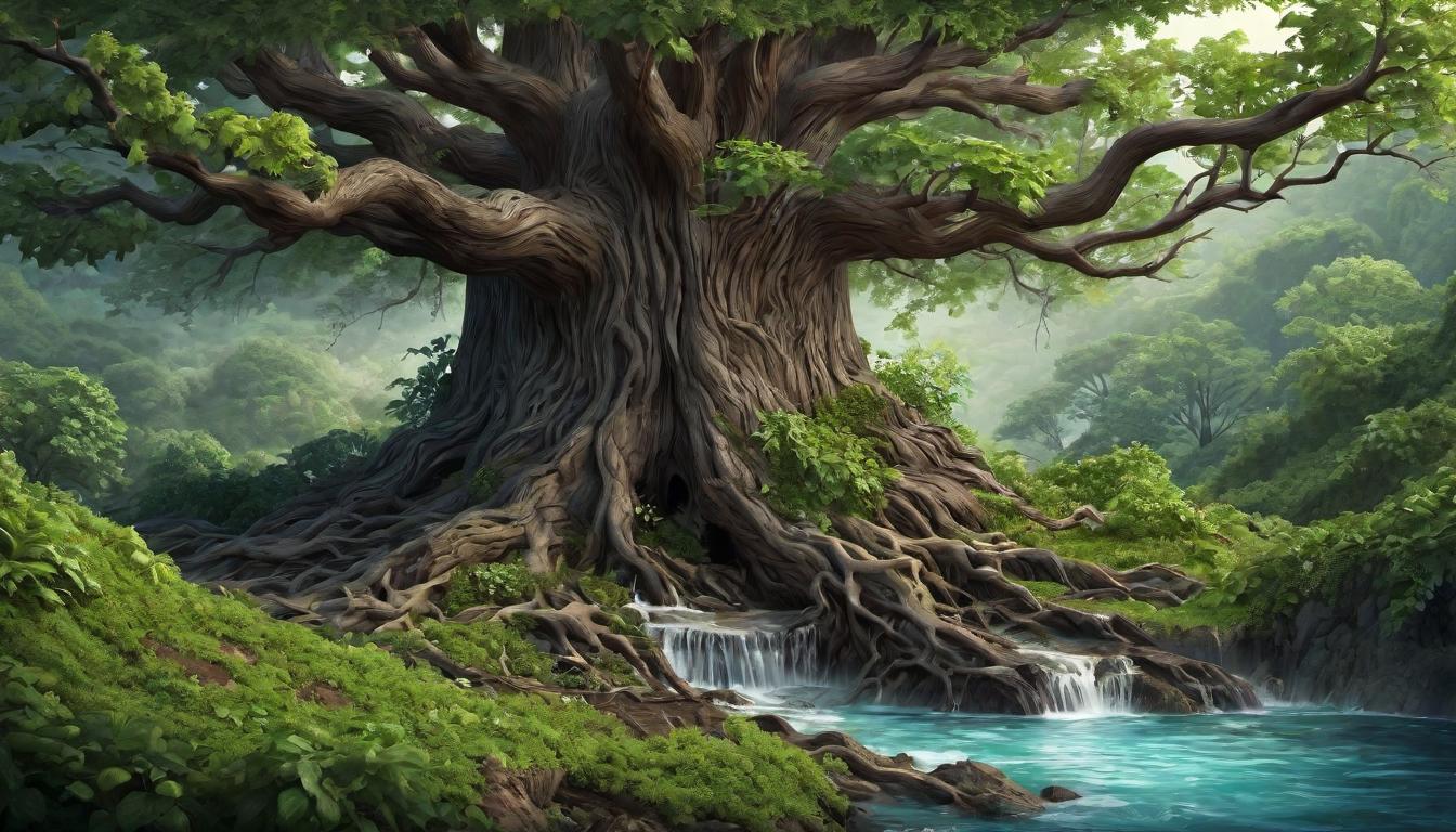  digital illustration Roots digging deep beneath a diseased tree, reaching towards sources of water and nutrients, visualizing deep, sustainable healing, nurturing, hopeful looking at viewer, dynamic pose, (intricate details, masterpiece, best quality)