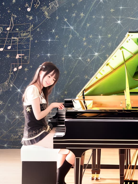  Wallpaper with music notation, piano and sparkling stars