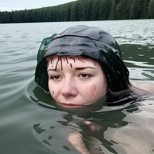  woman's head drowning in lake