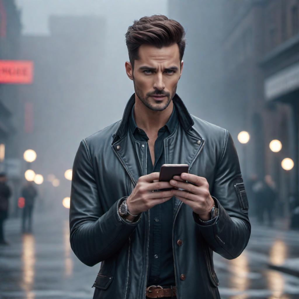  A character holding a mobile phone, with a speech bubble that reads, "Sure thing! What's the theme of your Reel?" hyperrealistic, full body, detailed clothing, highly detailed, cinematic lighting, stunningly beautiful, intricate, sharp focus, f/1. 8, 85mm, (centered image composition), (professionally color graded), ((bright soft diffused light)), volumetric fog, trending on instagram, trending on tumblr, HDR 4K, 8K