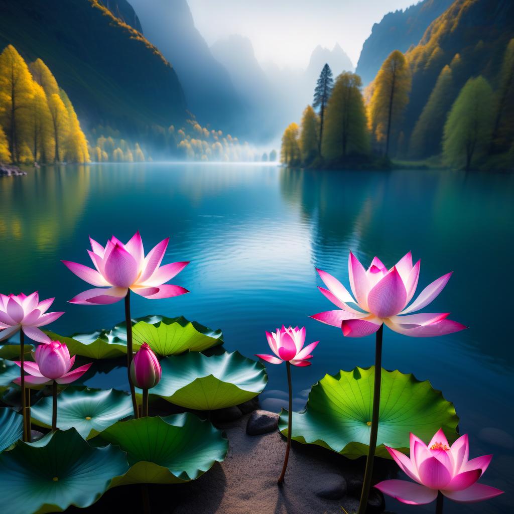  fairy tale (Background): a lake with blooming lotuses of different shades: from white pink to bright crimson and leaves of tender green colour. The sky above the lake of dark blue colour with golden stars scattered on it. (Fantasy Princess Frog): in the centre of the lake on the biggest lotus flower sits a charming frog in a golden crown decorated with blue and blue precious stones. In his paws he holds a ring decorated with blue stones. Style: fantasy, Russian fairy tales, illustrations. . magical, fantastical, enchanting, storybook style, highly detailed hyperrealistic, full body, detailed clothing, highly detailed, cinematic lighting, stunningly beautiful, intricate, sharp focus, f/1. 8, 85mm, (centered image composition), (professionally color graded), ((bright soft diffused light)), volumetric fog, trending on instagram, trending on tumblr, HDR 4K, 8K