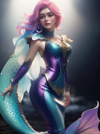  colorful Mermaid in white background, hyperrealistic, high quality, highly detailed, cinematic lighting, intricate, sharp focus, f/1. 8, 85mm, (centered image composition), (professionally color graded), ((bright soft diffused light)), volumetric fog, trending on instagram, HDR 4K, 8K