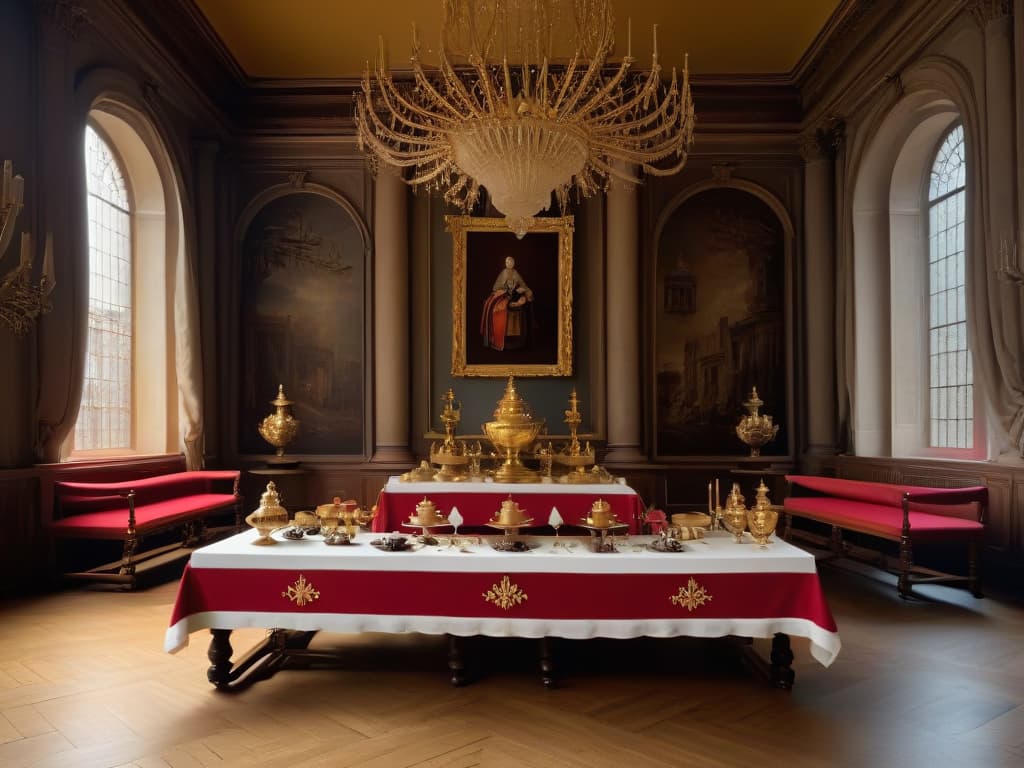  A highly detailed 8k image of a minimalist, elegant European royal court setting from the 17th century, with opulent chandeliers, intricate tapestries, and nobles enjoying luxurious cups of hot chocolate. The scene exudes sophistication and historical charm, perfectly capturing the essence of the European history of chocolate. hyperrealistic, full body, detailed clothing, highly detailed, cinematic lighting, stunningly beautiful, intricate, sharp focus, f/1. 8, 85mm, (centered image composition), (professionally color graded), ((bright soft diffused light)), volumetric fog, trending on instagram, trending on tumblr, HDR 4K, 8K