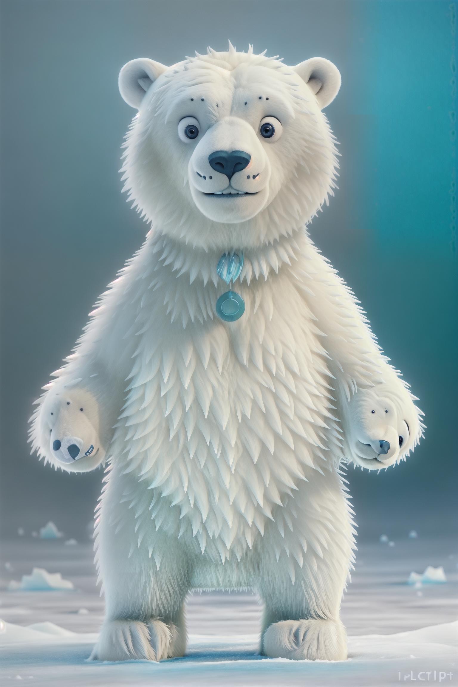  (polar bear:1.5),(white fur),(large stature),(gentle and friendly eyes),(optimistic demeanor:1.5),(cheerful expression),(joyful posture),(playing),(wearing recycling symbol),(arctic landscape:1),(icebergs),(frozen tundra),(floating ice chunks),(melting glaciers),(biodiversity coexistence:0.7),(penguins:0.5),(seals:0.5), hyperrealistic, full body, detailed clothing, highly detailed, cinematic lighting, stunningly beautiful, intricate, sharp focus, f/1. 8, 85mm, (centered image composition), (professionally color graded), ((bright soft diffused light)), volumetric fog, trending on instagram, trending on tumblr, HDR 4K, 8K