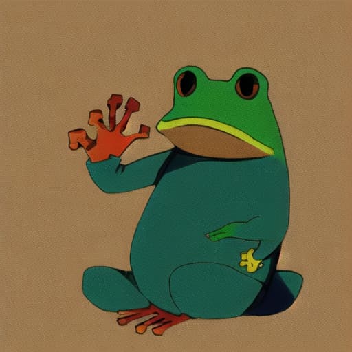  A hand appears. In his hand is a dead frog. And he raises his hand in the air and holds a dead frog in his hand.
