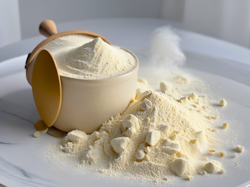  A closeup, ultradetailed image of a delicate, intricate swirl of glutenfree almond flour being sifted onto a sleek marble countertop, with each fine particle suspended in the air catching the light and casting a shadow on the surface below. The soft, powdery texture of the flour contrasts beautifully with the cool, smooth marble, creating a visually striking and minimalist composition that embodies the essence of innovative baking with alternative flours. hyperrealistic, full body, detailed clothing, highly detailed, cinematic lighting, stunningly beautiful, intricate, sharp focus, f/1. 8, 85mm, (centered image composition), (professionally color graded), ((bright soft diffused light)), volumetric fog, trending on instagram, trending on tumblr, HDR 4K, 8K