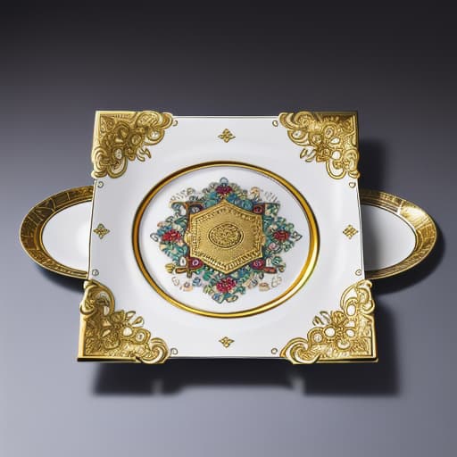  gold square plate with artwork details