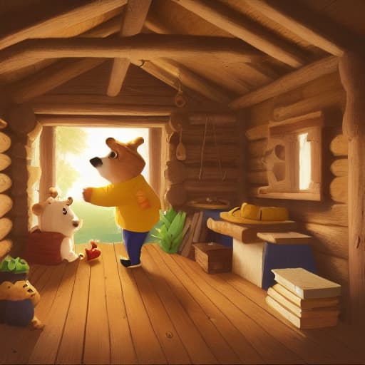  a boy with yellow hat, whole body, a bear