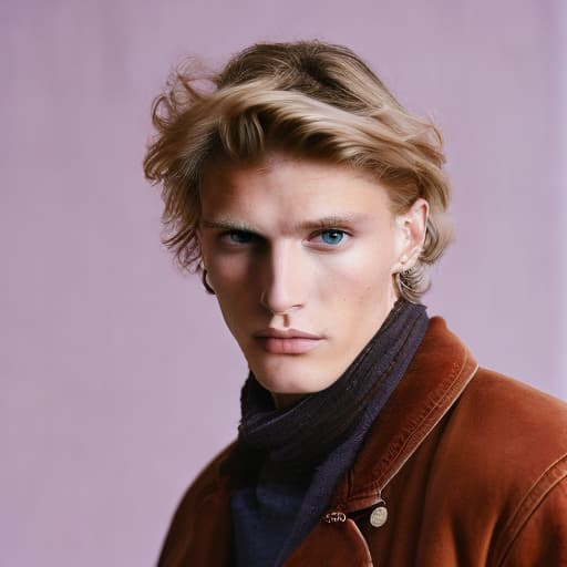 portrait+ style Russian queer supermodel blonde hunk dude face