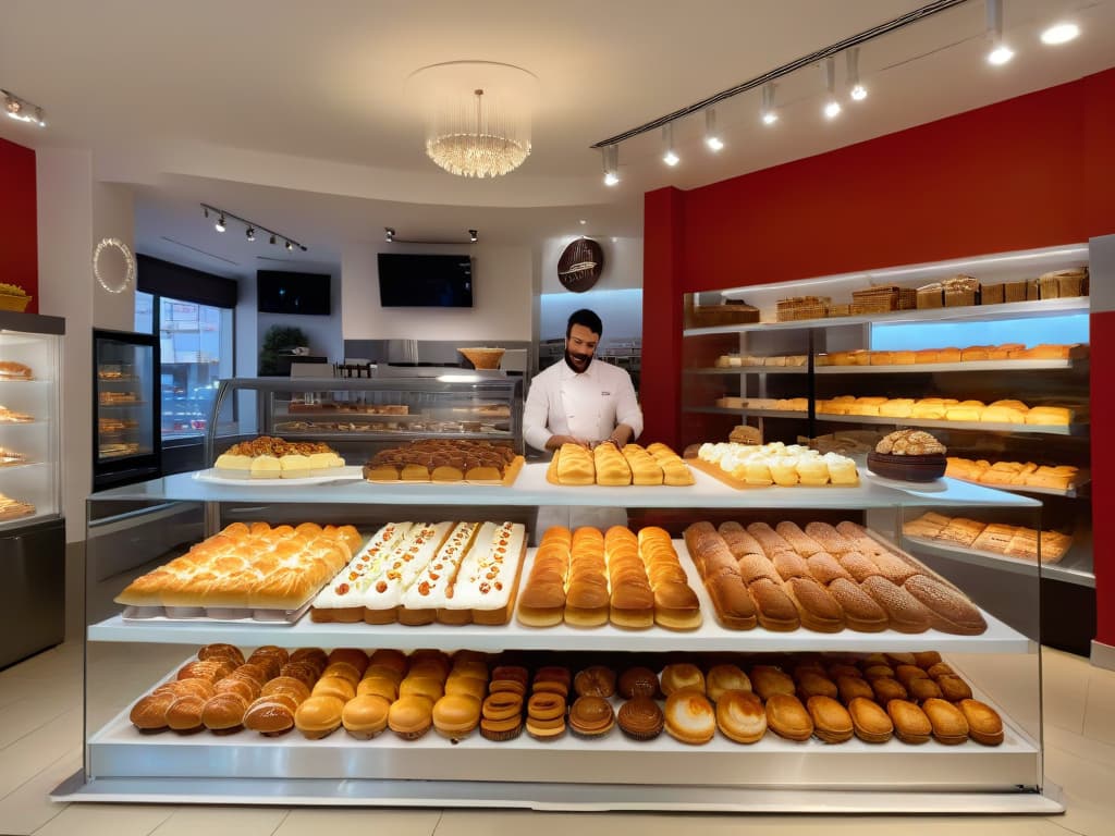  A photorealistic image showcasing a bustling and vibrant pastry shop interior, complete with a sleek branding design displayed prominently on the storefront. The scene captures a diverse group of happy customers enjoying delicious pastries, while the logo of the bakery shines elegantly in the background. The interior is tastefully decorated with modern furniture, enticing pastry displays, and a warm color palette that complements the overall inviting atmosphere of the successful bakery. hyperrealistic, full body, detailed clothing, highly detailed, cinematic lighting, stunningly beautiful, intricate, sharp focus, f/1. 8, 85mm, (centered image composition), (professionally color graded), ((bright soft diffused light)), volumetric fog, trending on instagram, trending on tumblr, HDR 4K, 8K