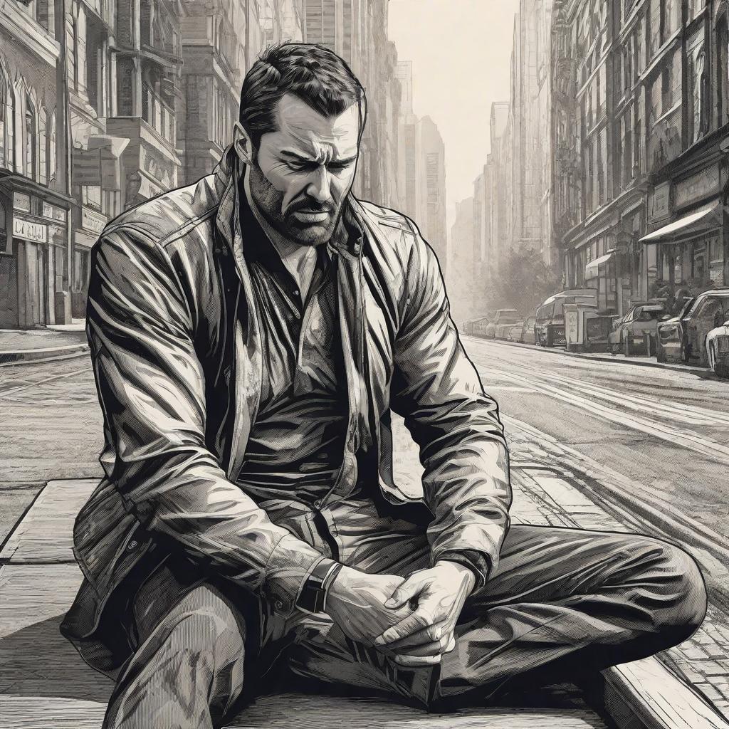  hand drawn vector illustration of a fully clothed man holding his crotch area in pain and grimacing hyperrealistic, full body, detailed clothing, highly detailed, cinematic lighting, stunningly beautiful, intricate, sharp focus, f/1. 8, 85mm, (centered image composition), (professionally color graded), ((bright soft diffused light)), volumetric fog, trending on instagram, trending on tumblr, HDR 4K, 8K