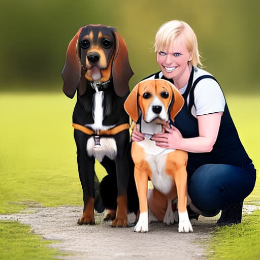  Male ein Bild mit einem beagle und einer blonden Frau