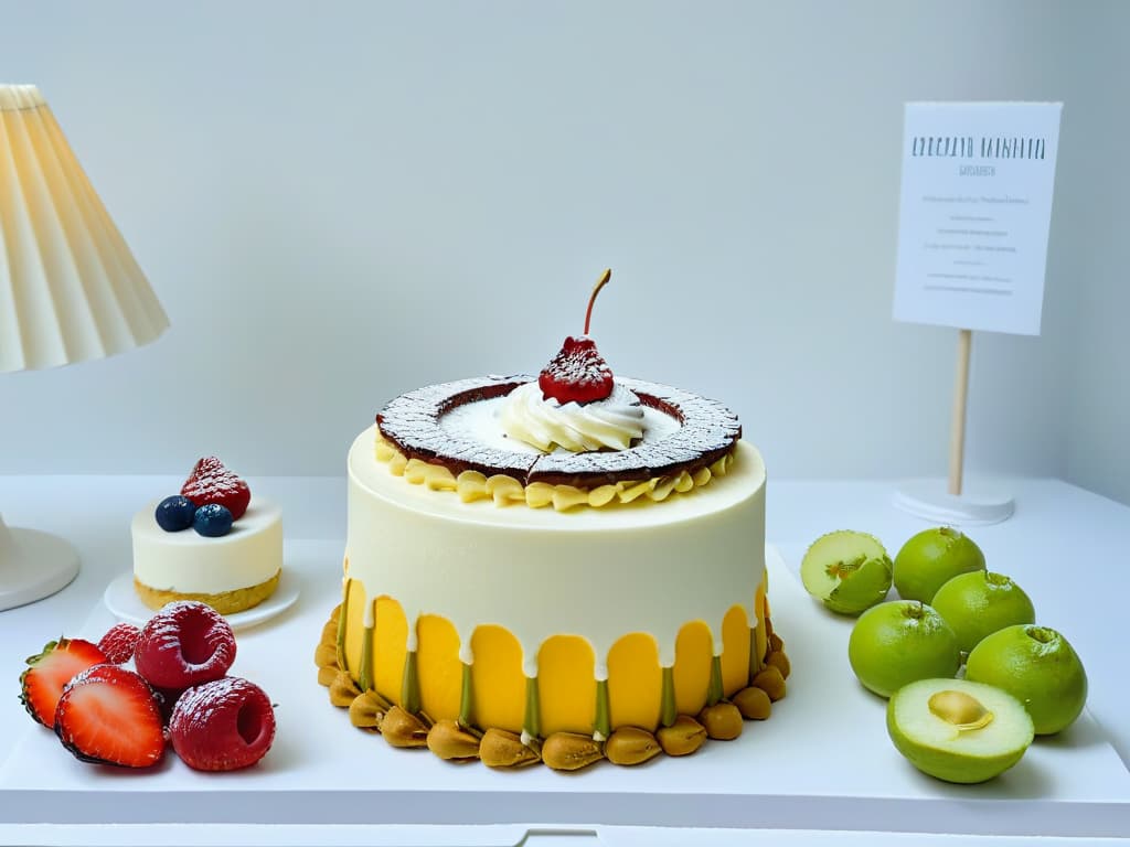  A photorealistic image of a beautifully arranged dessert table featuring an assortment of elegant and minimalist glutenfree desserts. The table is adorned with delicate pastries, cakes, and sweets, all artistically presented with minimalist design elements such as clean lines, neutral colors, and subtle textures. Each dessert is meticulously crafted and visually appealing, showcasing the intersection of design and flavor in glutenfree treats. hyperrealistic, full body, detailed clothing, highly detailed, cinematic lighting, stunningly beautiful, intricate, sharp focus, f/1. 8, 85mm, (centered image composition), (professionally color graded), ((bright soft diffused light)), volumetric fog, trending on instagram, trending on tumblr, HDR 4K, 8K