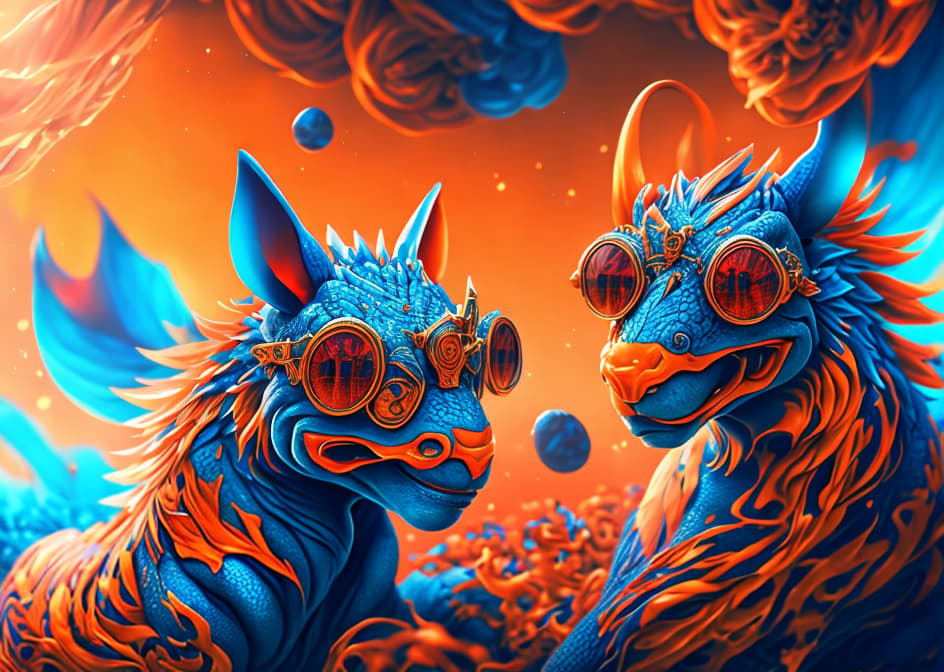 IN THE STYLE OF <MAGIFACTORY> poster of a blue dragon with sunglasses, in the style of orient inspired, post apocalyptic surrealism, light orange and red, 32k uhd, chinapunk, meticulous design, detailed costumes ar 73:128 stylize 750 v 6 hyperrealistic, full body, detailed clothing, highly detailed, cinematic lighting, stunningly beautiful, intricate, sharp focus, f/1. 8, 85mm, (centered image composition), (professionally color graded), ((bright soft diffused light)), volumetric fog, trending on instagram, trending on tumblr, HDR 4K, 8K