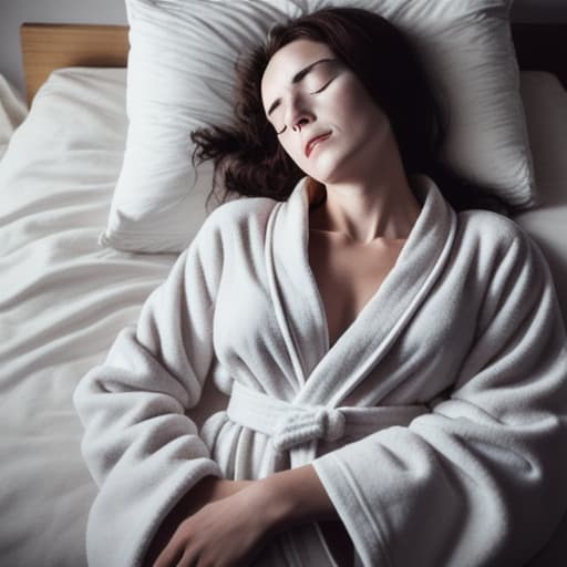  woman wearing a robe without anything else in sleep