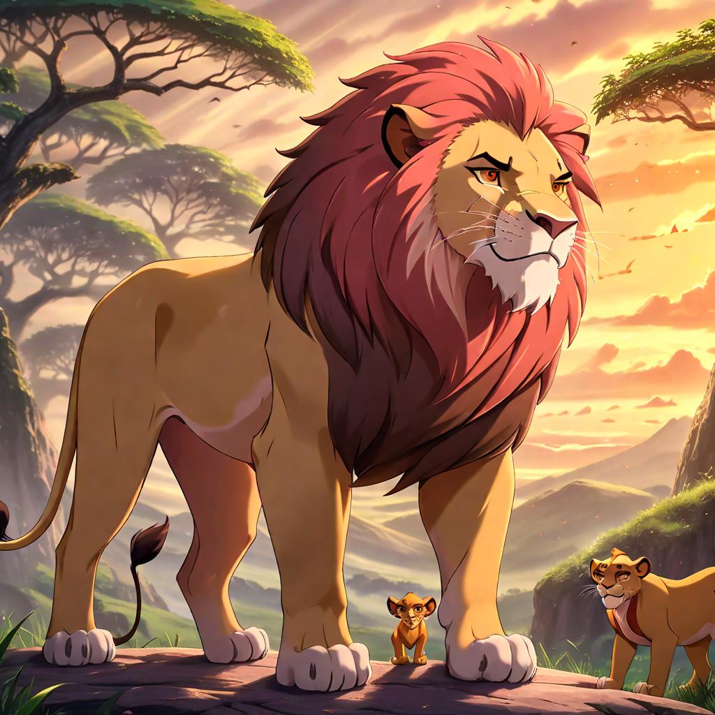  anime style artwork, (masterpiece:1.1), (highest quality:1.1), fantasy lion king full body, anime style, key visual, vibrant, studio anime, highly detailed