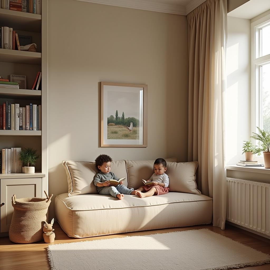  editorial photography of children room: reading nook cozy corner for reading books