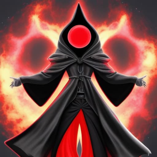  Red apparition being with black hole face and shadow cloak