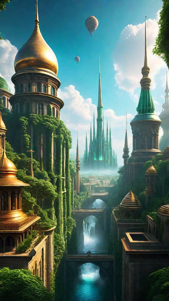  (A grand, majestic city nestled in a lush, verdant landscape. Towering spires and domes stretch towards the heavens, their surfaces shimmering with an otherworldly glow. In the streets below, people move with purpose, harnessing the power of invisible frequencies to power their magnificent structures and provide free energy for all. The scene exudes a sense of technological wonder and advanced civilization far ahead of its time.) hyperrealistic, full body, detailed clothing, highly detailed, cinematic lighting, stunningly beautiful, intricate, sharp focus, f/1. 8, 85mm, (centered image composition), (professionally color graded), ((bright soft diffused light)), volumetric fog, trending on instagram, trending on tumblr, HDR 4K, 8K