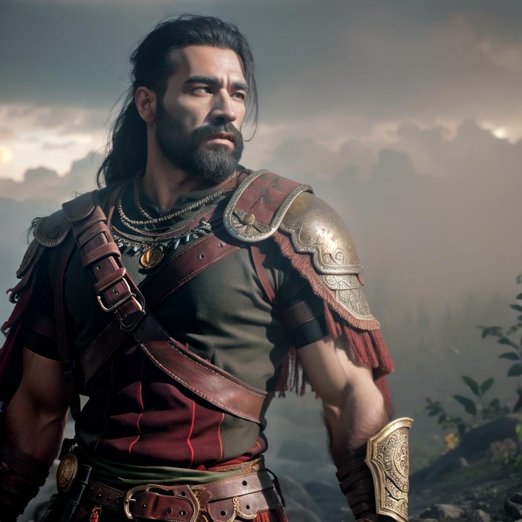  God of war hyperrealistic, full body, detailed clothing, highly detailed, cinematic lighting, stunningly beautiful, intricate, sharp focus, f/1. 8, 85mm, (centered image composition), (professionally color graded), ((bright soft diffused light)), volumetric fog, trending on instagram, trending on tumblr, HDR 4K, 8K