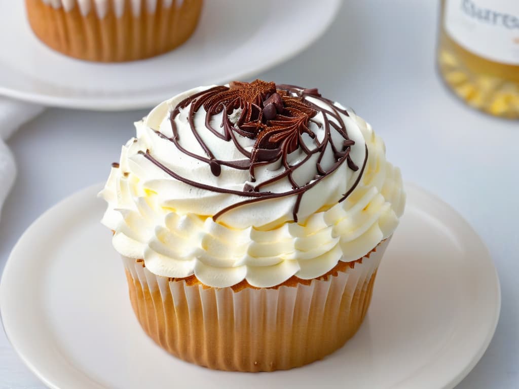  A closeup, ultradetailed image of a perfectly piped swirl of sugarfree whipped cream on top of a freshly baked, goldenbrown diabeticfriendly cupcake. The whipped cream is delicately dusted with a sprinkle of cocoa powder, and tiny droplets of vanilla extract glisten on its surface, showcasing the meticulous artistry and attention to detail required in diabeticfriendly baking. The cupcake sits on a sleek, modern plate with a subtle, elegant pattern, emphasizing the fusion of healthconscious ingredients with sophisticated presentation in the realm of diabeticfriendly pastries. hyperrealistic, full body, detailed clothing, highly detailed, cinematic lighting, stunningly beautiful, intricate, sharp focus, f/1. 8, 85mm, (centered image composition), (professionally color graded), ((bright soft diffused light)), volumetric fog, trending on instagram, trending on tumblr, HDR 4K, 8K