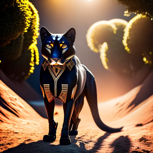 estilovintedois Do an Anubis Black Panther, show the full body hyperrealistic, full body, detailed clothing, highly detailed, cinematic lighting, stunningly beautiful, intricate, sharp focus, f/1. 8, 85mm, (centered image composition), (professionally color graded), ((bright soft diffused light)), volumetric fog, trending on instagram, trending on tumblr, HDR 4K, 8K