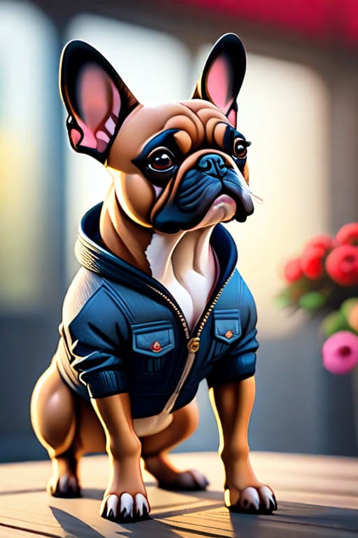  Frenchbulldog cartoon hyperrealistic, full body, detailed clothing, highly detailed, cinematic lighting, stunningly beautiful, intricate, sharp focus, f/1. 8, 85mm, (centered image composition), (professionally color graded), ((bright soft diffused light)), volumetric fog, trending on instagram, trending on tumblr, HDR 4K, 8K