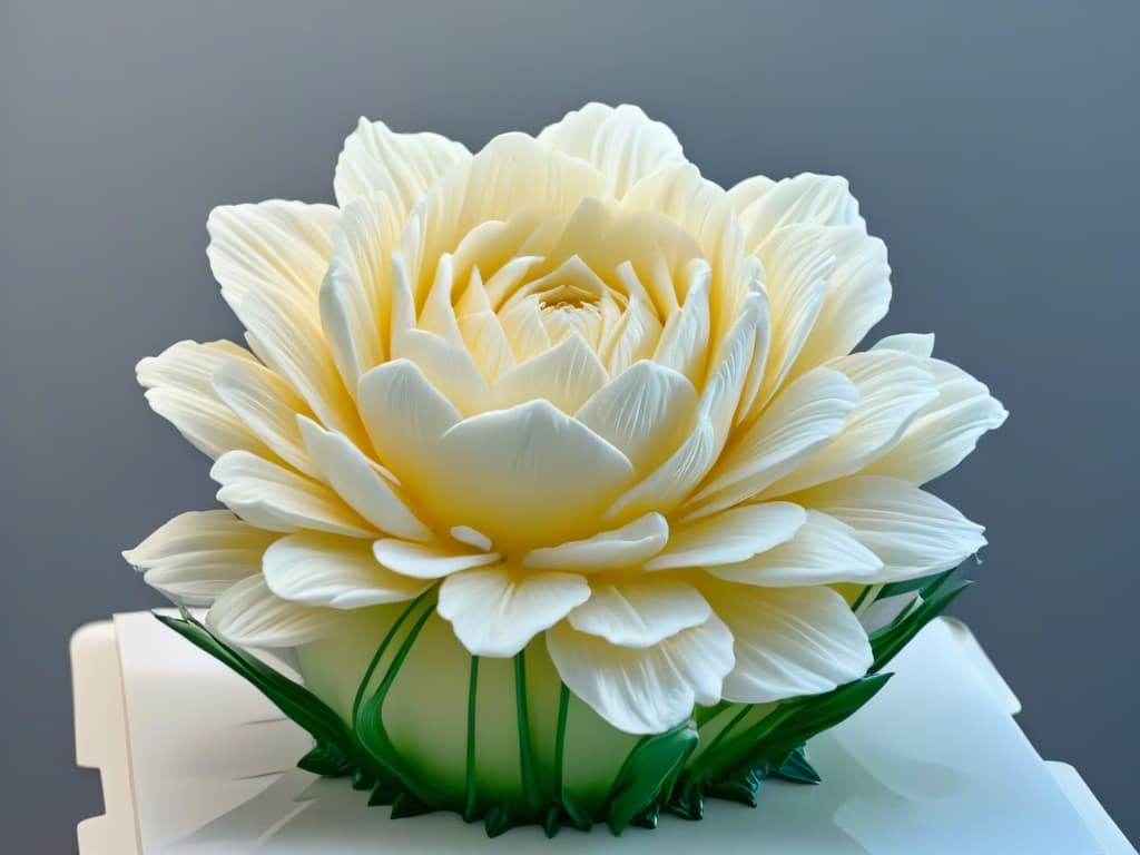  An ultradetailed, highresolution image of a mesmerizing sugar sculpture showcasing intricate details like delicate petals, lifelike textures, and shimmering surfaces. The sculpture is a stunning centerpiece, standing against a soft, blurred background to highlight its flawless craftsmanship and artistry. The play of light and shadows adds depth to the image, emphasizing the skill and precision required to create such a breathtaking work of sugar art. hyperrealistic, full body, detailed clothing, highly detailed, cinematic lighting, stunningly beautiful, intricate, sharp focus, f/1. 8, 85mm, (centered image composition), (professionally color graded), ((bright soft diffused light)), volumetric fog, trending on instagram, trending on tumblr, HDR 4K, 8K