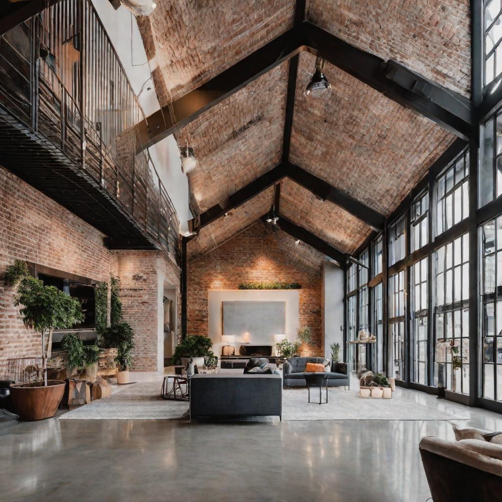   Picture a loft space featuring exposed brick walls, polished concrete floors, and metal framed furniture for an urban vibe. 8k, cinematic lighting, HDR