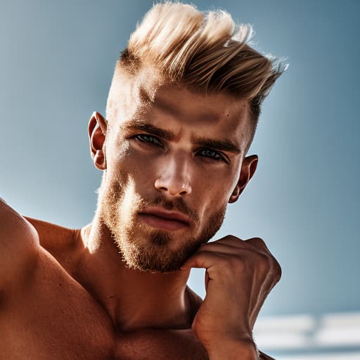 portrait+ style Russian queer fitness model blonde hunk dude face