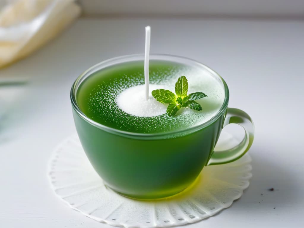  A closeup, ultradetailed image of a delicate, intricate sugar crystal dissolving slowly in a cup of steviainfused tea, showcasing the contrast between the natural sweetness of stevia and traditional sugar. The crystal is perfectly symmetrical, reflecting the light in a mesmerizing pattern, with tiny droplets of tea clinging to its edges, emphasizing the purity and elegance of using stevia in baking. hyperrealistic, full body, detailed clothing, highly detailed, cinematic lighting, stunningly beautiful, intricate, sharp focus, f/1. 8, 85mm, (centered image composition), (professionally color graded), ((bright soft diffused light)), volumetric fog, trending on instagram, trending on tumblr, HDR 4K, 8K